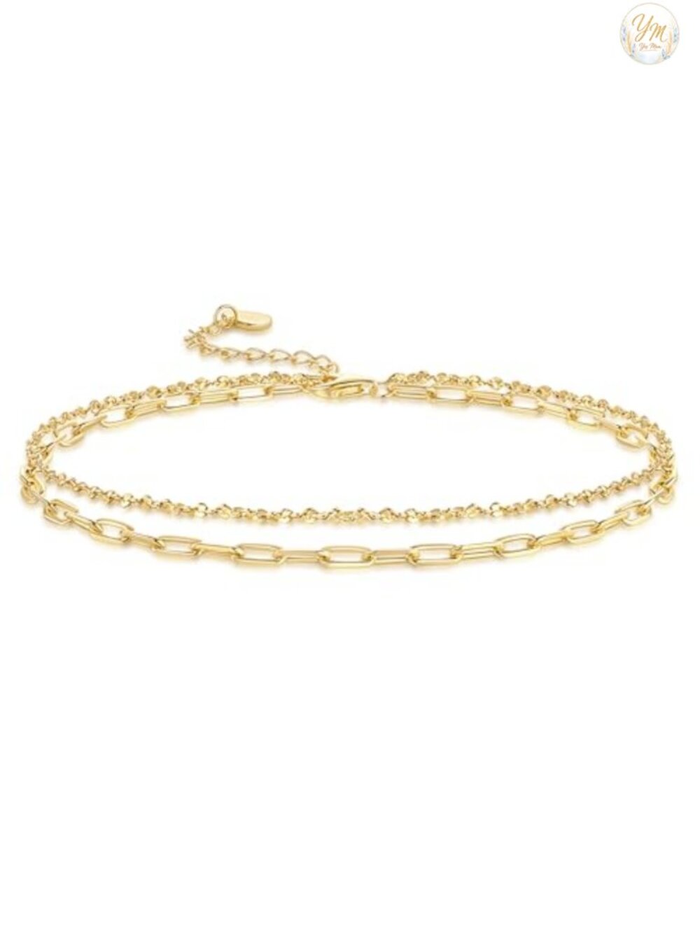 14K Gold Plated Double Chain Anklet Women Adjustable
